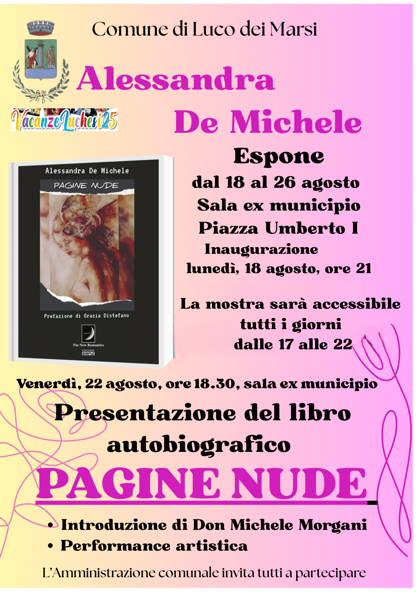 Inaugurazione della mostra di pittura dell'artista Alessandra De Michele e presentazione del libro 